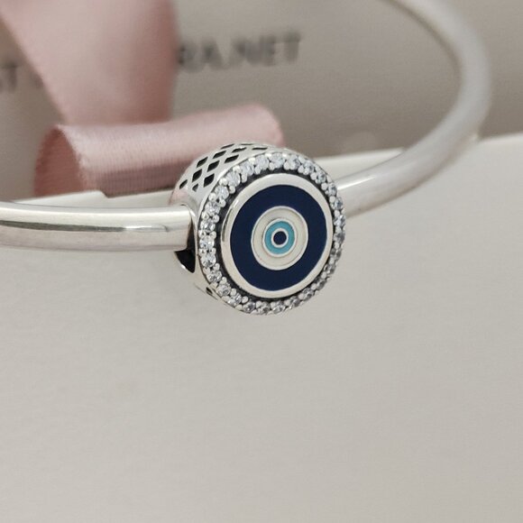 Pandora Evil Eye Double Sided Charm Bead Bracelet Pendant S925 Silver with box - Picture 1 of 6